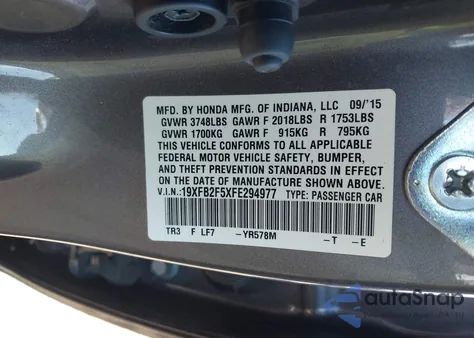 2015 Honda Civic Lx from USA, damaged, VIN 19XFB2F5XFE294977